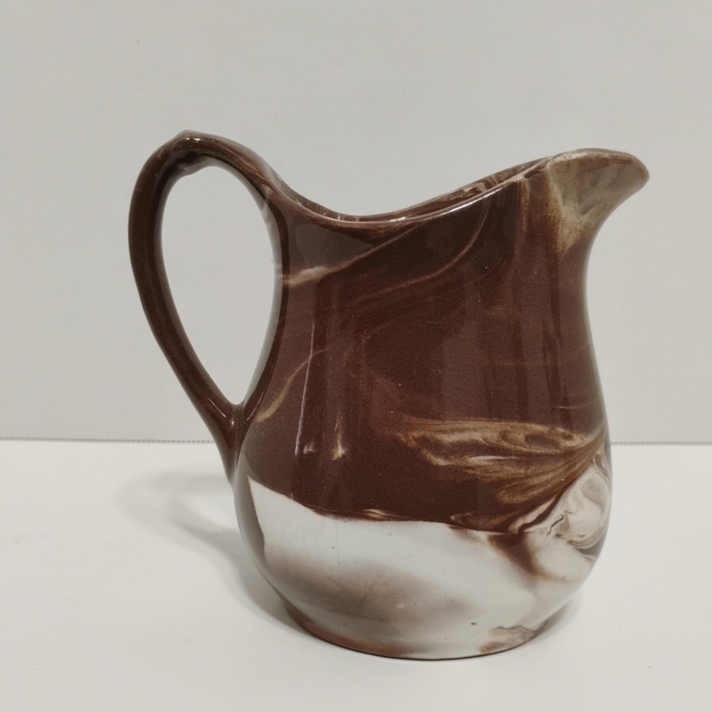 Vintage Juanita Ware Brown Cream Swirl Pottery Vase Pitcher